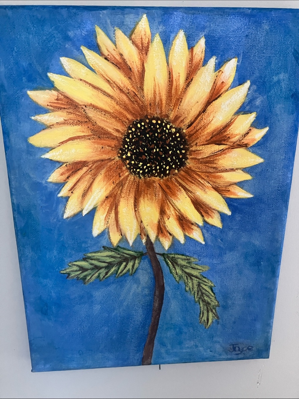 Hand painted Sunflower Canvas Wall Art - Yellow Sunflower on Blue